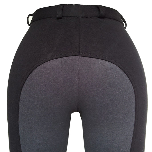 Ladies cotton jodhpurs in black with grey full seat