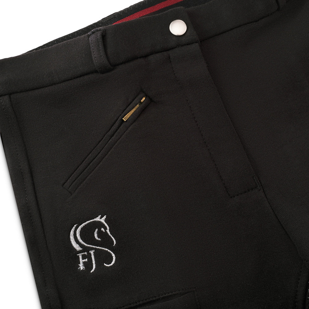 Black full seat silicone grip ladies jodhpurs , close up