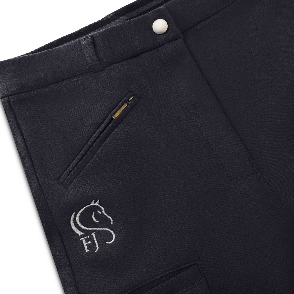 Ladies navy full seat silicone grip ladies jodhpurs, close up