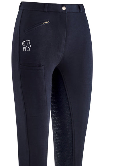 Ladies full seat silicone grip ladies jodhpurs, front side angle