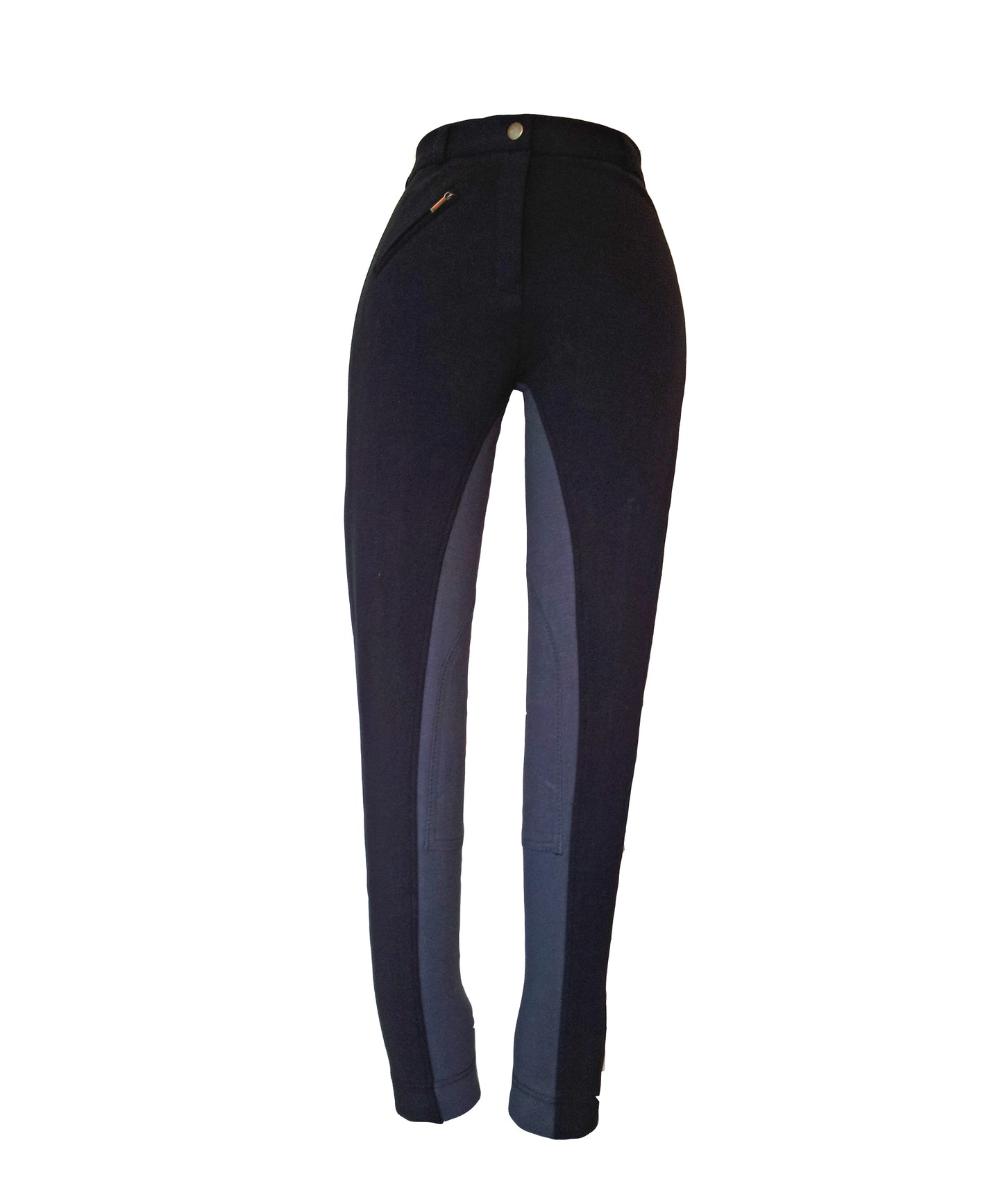 Ladies cotton jodhpurs in black with grey full seat